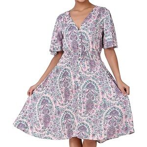 Boho pastel neck knee length dress